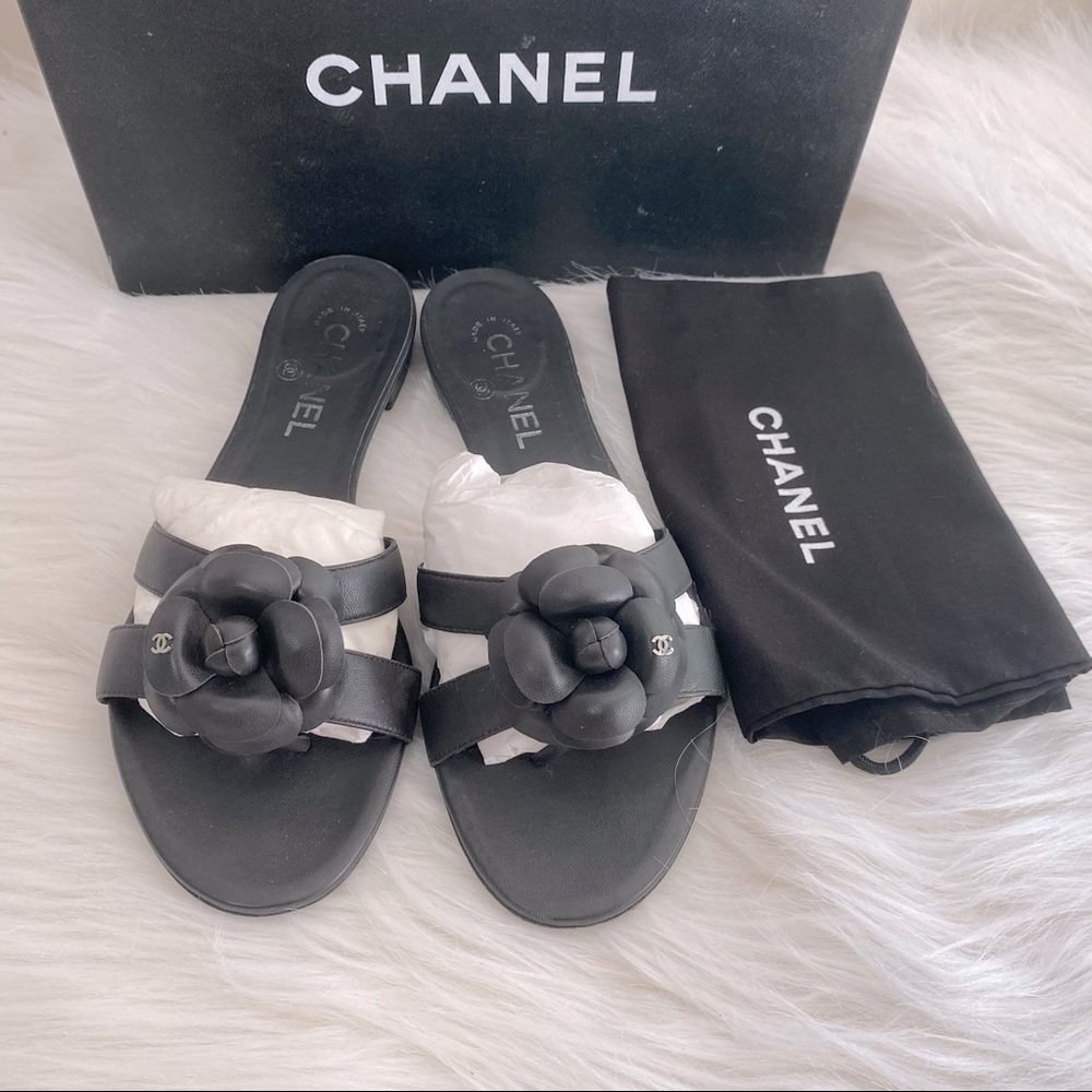 Chanel Camellia Lambskin Sandal Flip Flop Shoes